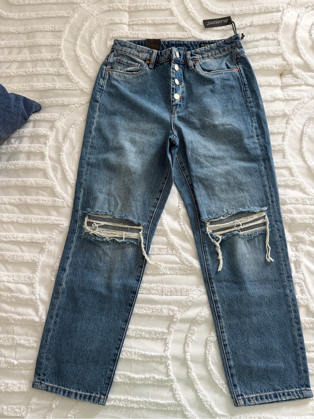 Blank NYC Madison Crop Distressed Button-Fly Blue Jeans NEW